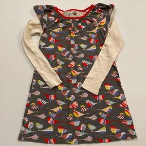 tea long sleeve off white & red, multi colored bird dress, girls size 6